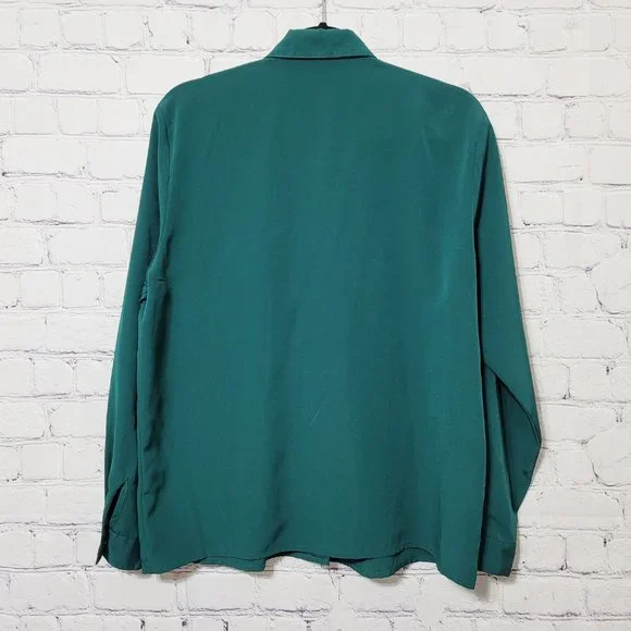 Claudia Richard Green Embroidered Button Front Blouse 10 - Picture 5 of 7